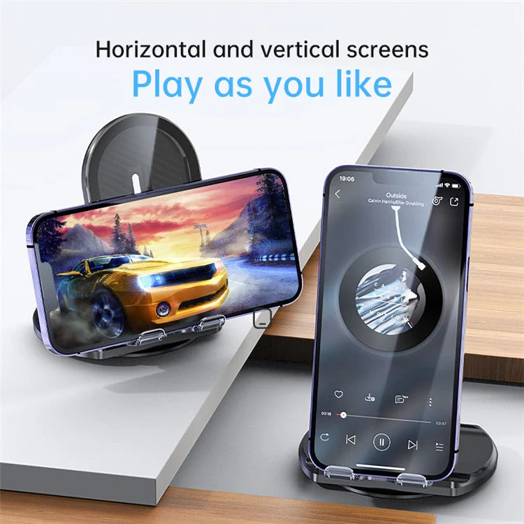 R19 Magnetic Transparent Phone Wireless Charger Desktop Vertical Rotating 15W Fast Charging Stand - White - Image 4