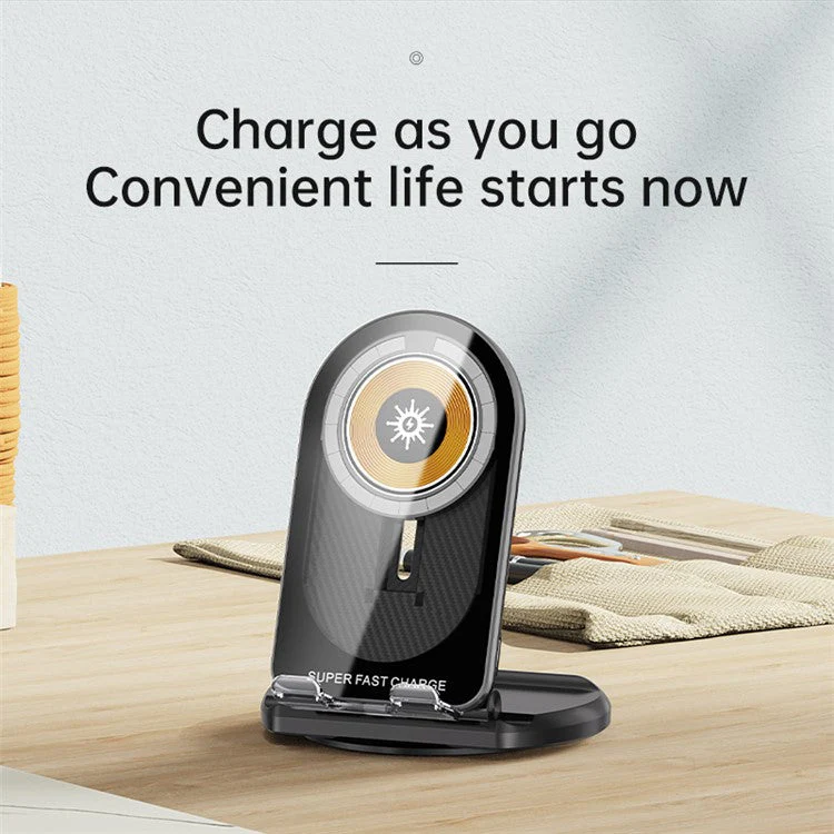 R19 Magnetic Transparent Phone Wireless Charger Desktop Vertical Rotating 15W Fast Charging Stand - White - Image 6