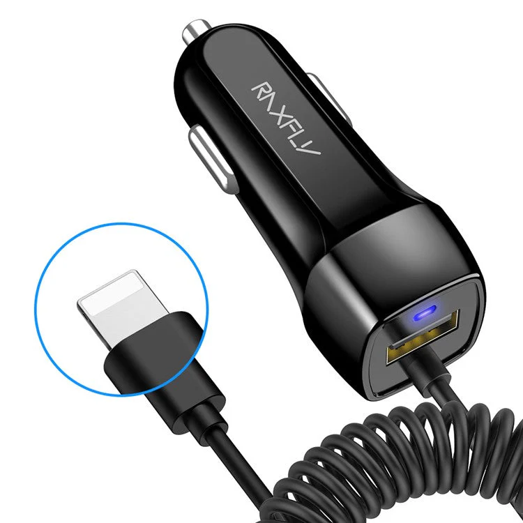 RAXFLY 5V 2.1A Car Charger with Lightning USB Spring Cable Cigarette Lighter Cable for iPhone/iPad/iPod - Image 7