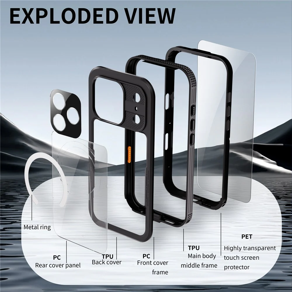 REDPEPPER For iPhone 17 Pro Max IP68 Waterproof Case Clear Back Phone Cover Compatible with MagSafe - Black - Image 4