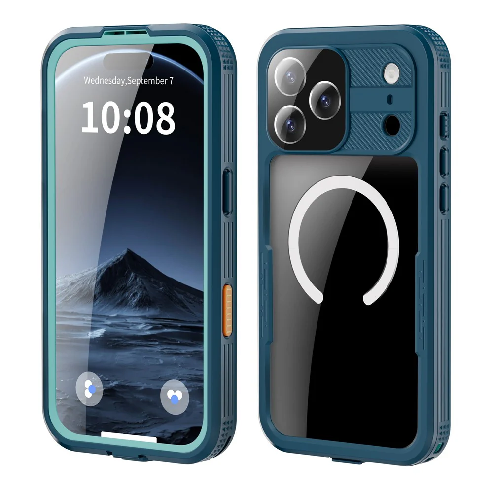 REDPEPPER For iPhone 17 Pro Max IP68 Waterproof Case Clear Back Phone Cover Compatible with MagSafe - Cyan+Lake Blue - Image 2