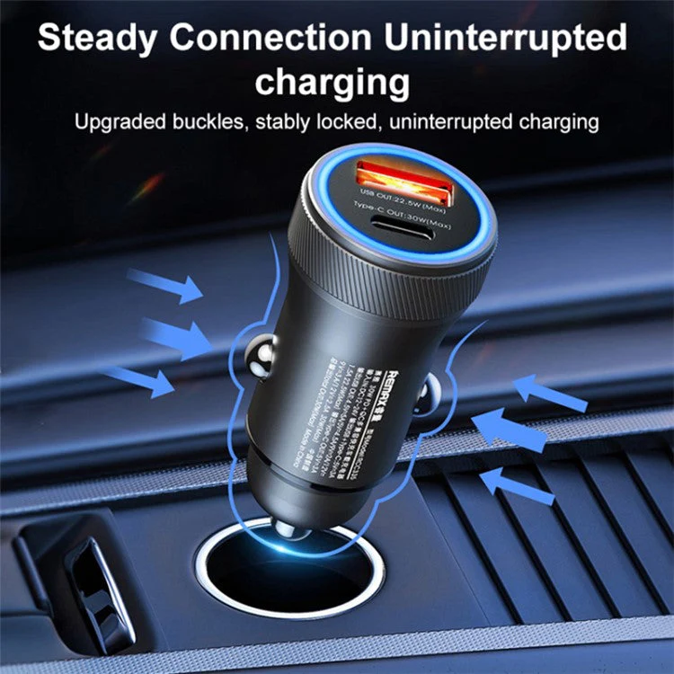 REMAX RCC335 Seaya Series USB-A + Type-C Dual Port PD 30W Fast Charging Aluminum Alloy Car Charger - Image 2