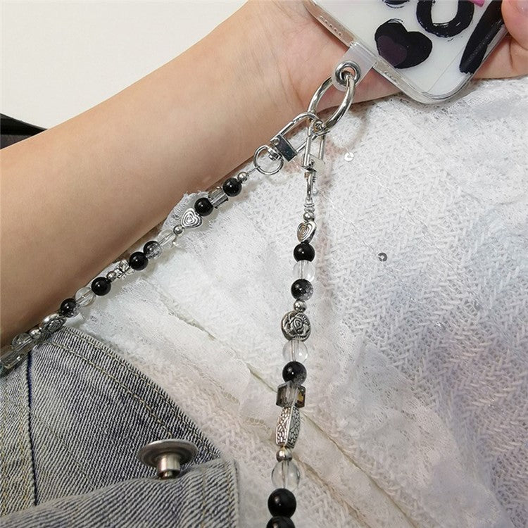 Retro Flower Beaded Cell Phone Chain Crossbody Strap 120cm Neck Strap with Tether Tab - Image 3