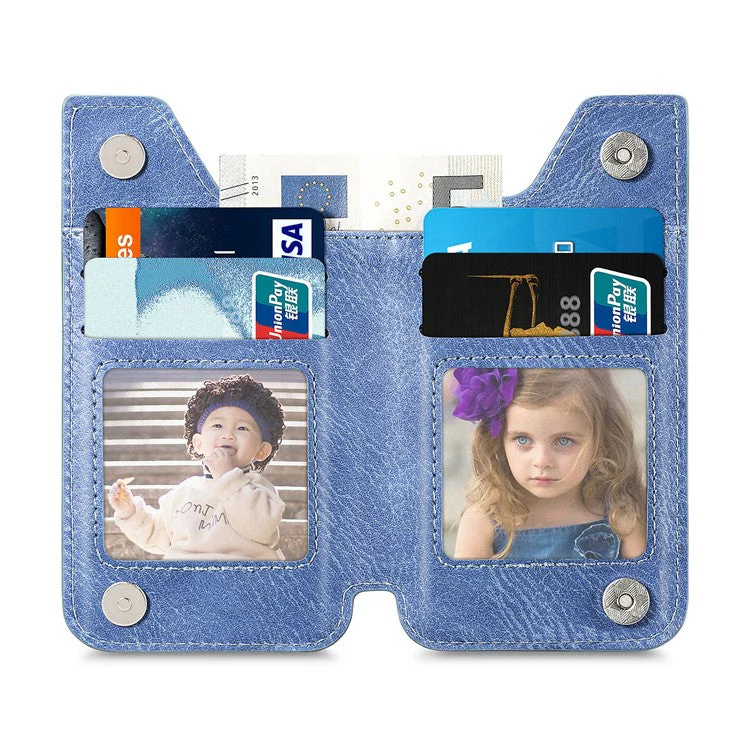 Retro Texture PU Leather Zipper Card Holder Bag Adhesive Kickstand Zipper Wallet - Blue - Image 3
