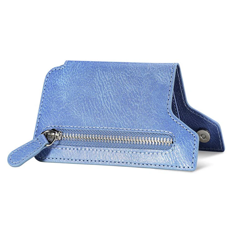 Retro Texture PU Leather Zipper Card Holder Bag Adhesive Kickstand Zipper Wallet - Blue - Image 6