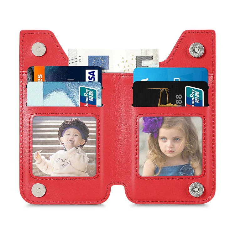 Retro Texture PU Leather Zipper Card Holder Bag Adhesive Kickstand Zipper Wallet - Red - Image 3