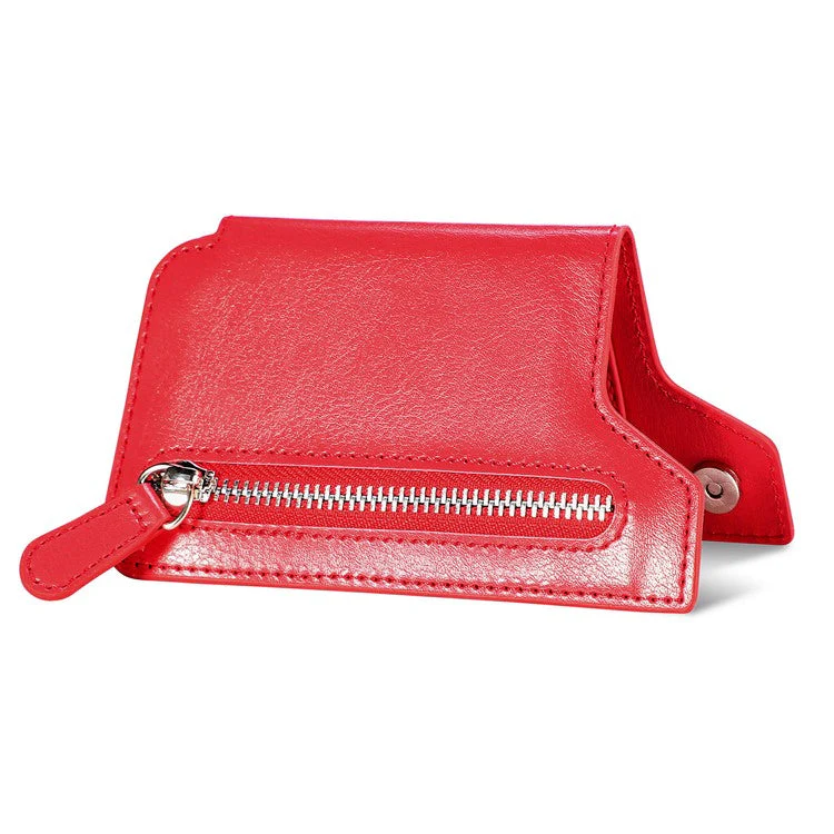 Retro Texture PU Leather Zipper Card Holder Bag Adhesive Kickstand Zipper Wallet - Red - Image 6