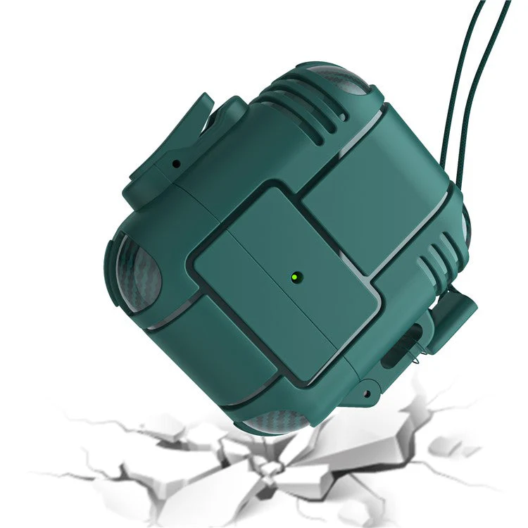 Robot Shape TPU Anti-drop Earbuds Case Protector Scratch Resistant Portable Earphone Charging Case Cover with Strap for AirPods 1/2 - Green - Image 2