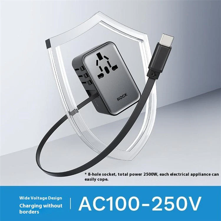ROCK JY-355MAX PD 70W GaN Travel Adapter with Retractable Cable, 2 USB-A+USB-C Wall Charger - Image 6