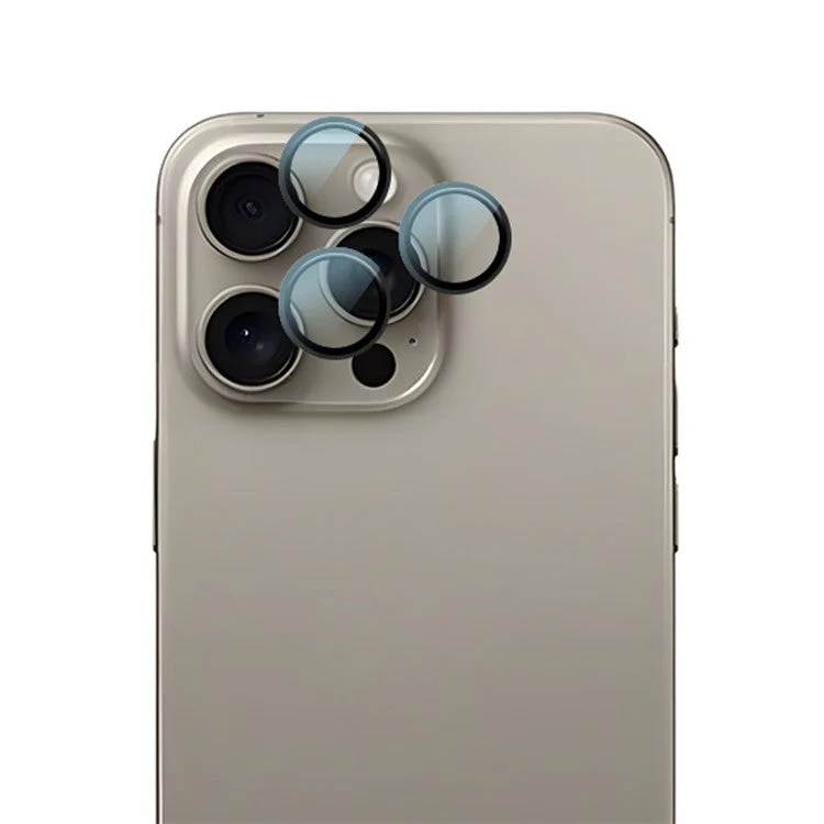 RURIHAI For iPhone 16 Pro / 16 Pro Max Tempered Glass AR Camera Lens Protector with Titanium Alloy Ring - Black
