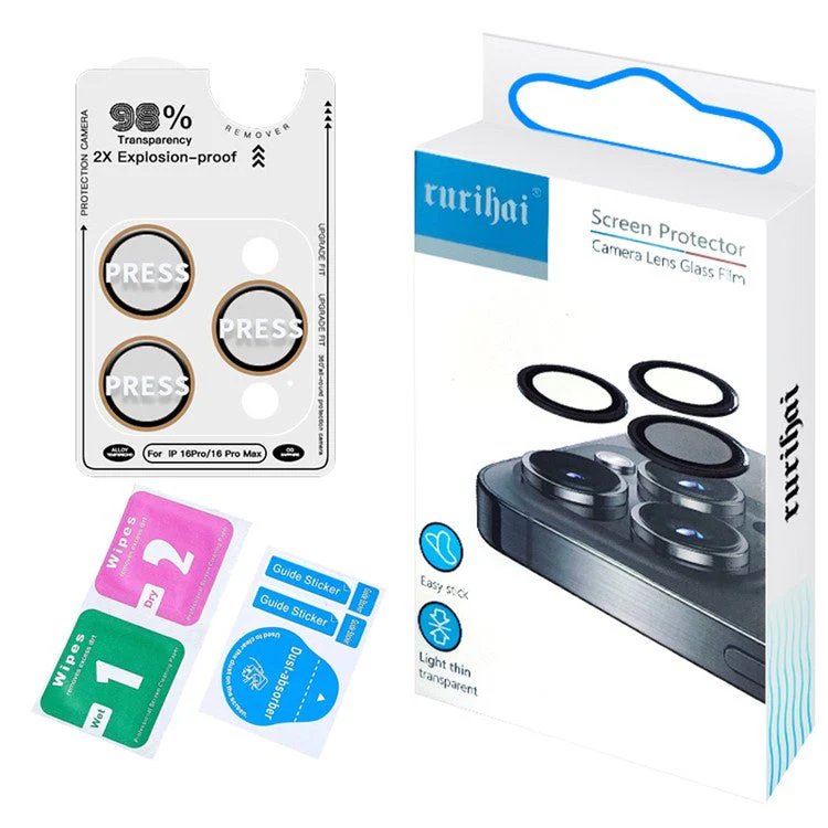 RURIHAI For iPhone 16 Pro  /  16 Pro Max Tempered Glass AR Camera Lens Protector with Titanium Alloy Ring - Brown - Image 5