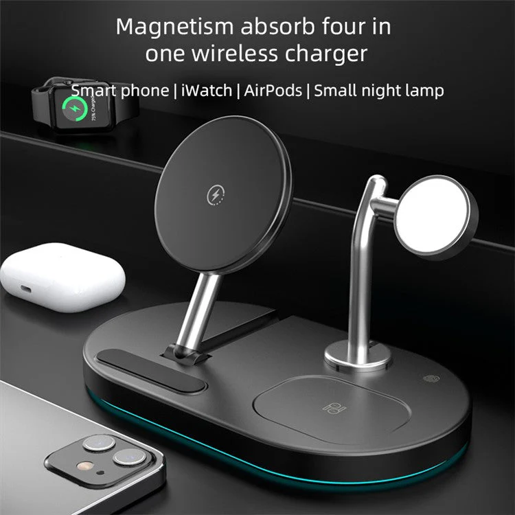 S20 Desktop Wireless Charging Stand Multifunction Folding Magnetic Charger for iPhone / iWatch / AirPods - Black - Image 2