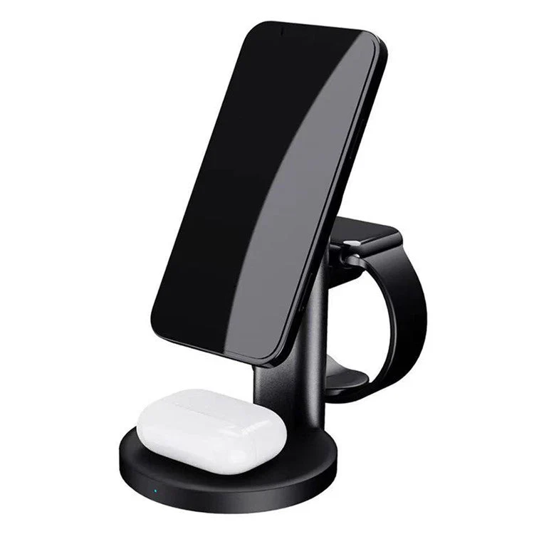 S36 3-in-1 15W Magnetic Wireless Charger Desktop Fast Charging Stand for iPhone 12 Series iWatch AirPods - Black