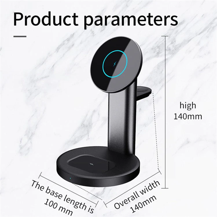 S36 3-in-1 15W Magnetic Wireless Charger Desktop Fast Charging Stand for iPhone 12 Series iWatch AirPods - Black - Image 5