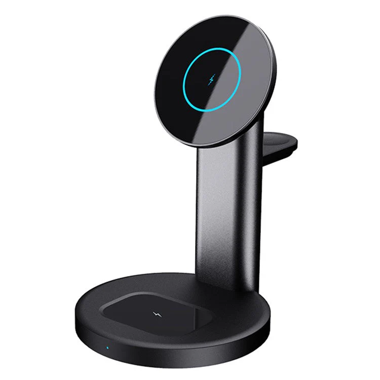 S36 3-in-1 15W Magnetic Wireless Charger Desktop Fast Charging Stand for iPhone 12 Series iWatch AirPods - Black - Image 6