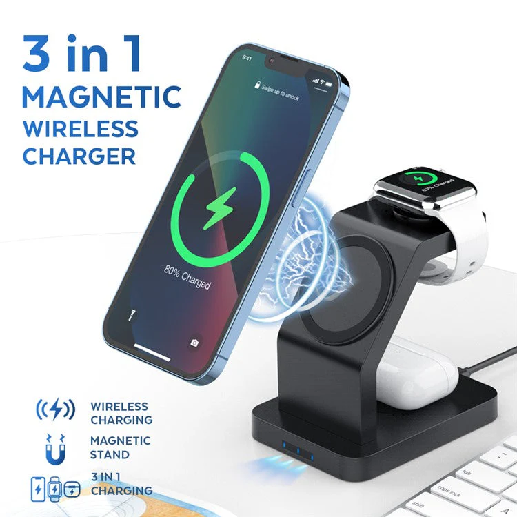 S6 For iPhone / AirPods / Apple Watch 3-in-1 15W Magnetic Wireless Charging Station Desktop Bracket - White - Image 4