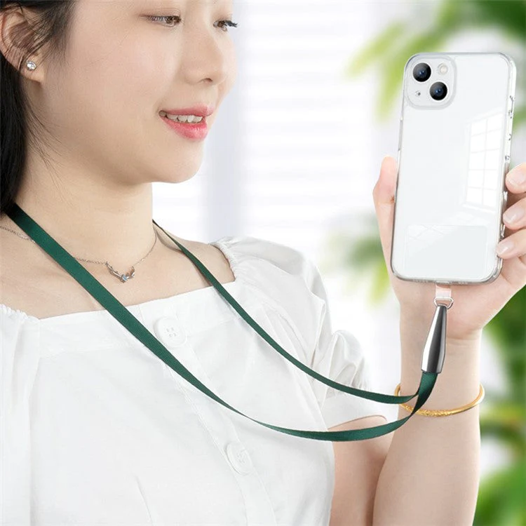 SAXSION Woven Rope Neck Strap Metal High-speed Rail Design Hook Anti-lost Phone Lanyard with Transparent TPU Patch - Silver - Image 3