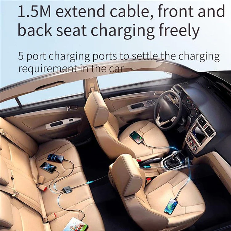 SC03 3 QC3.0 USB+2 Type-C PD Phone Fast Charging Adapter Back Clip Design Extended Car Charger - Image 3