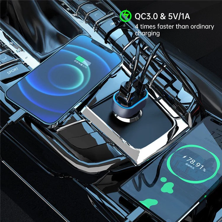 SC05 4 USB+2 Type-C Ports Phone Fast Charging Adapter Back Clip Design Extended Car Charger - Image 2