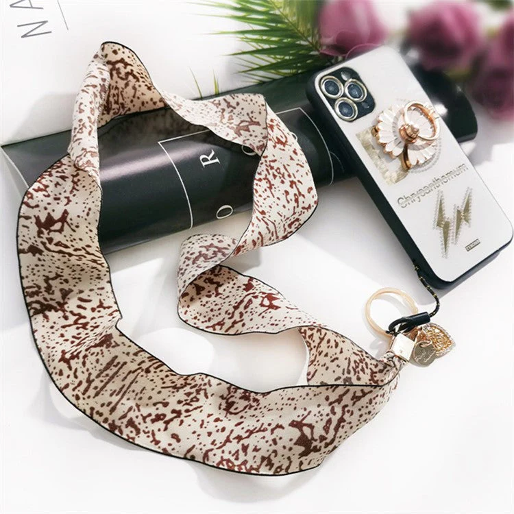 Scarf Style Ink Floral Universal Phone Lanyard Metal Pendant ID Badge Keychain Phone Neck Strap - Black - Image 3