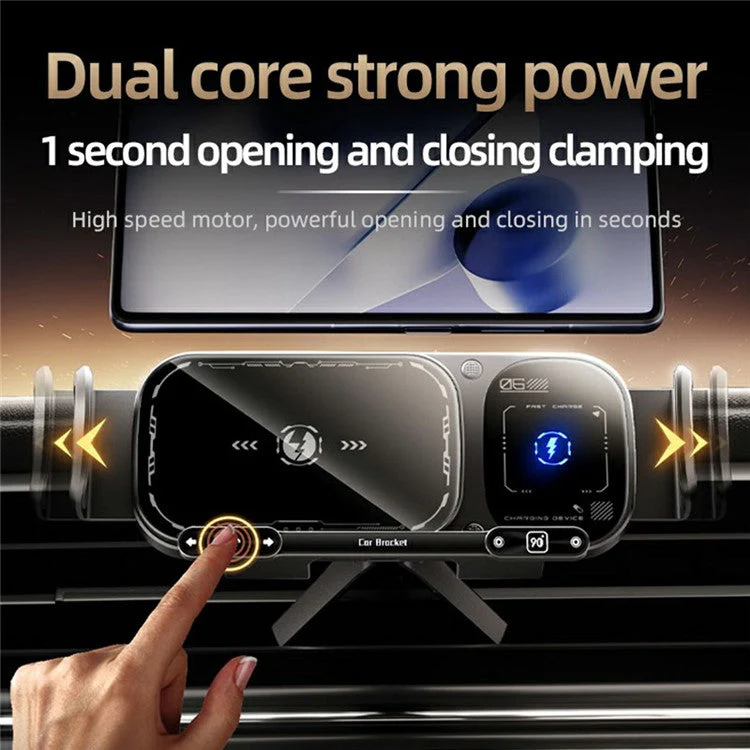 SD01 15W Wireless Charger Phone Holder Air Vent Car Mount Dual Coil Rotating Phone Stand - Grey - Image 3