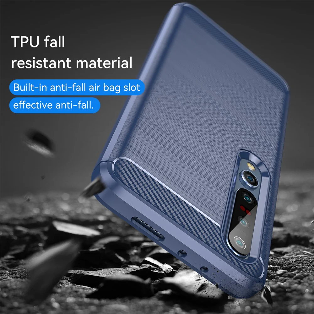 Shock Absorption 1.8mm Air Cushion TPU Case Brushed Surface Carbon Fiber Texture Phone Protector for Xiaomi Mi 10 5G / Mi 10 Pro 5G - Blue - Image 6