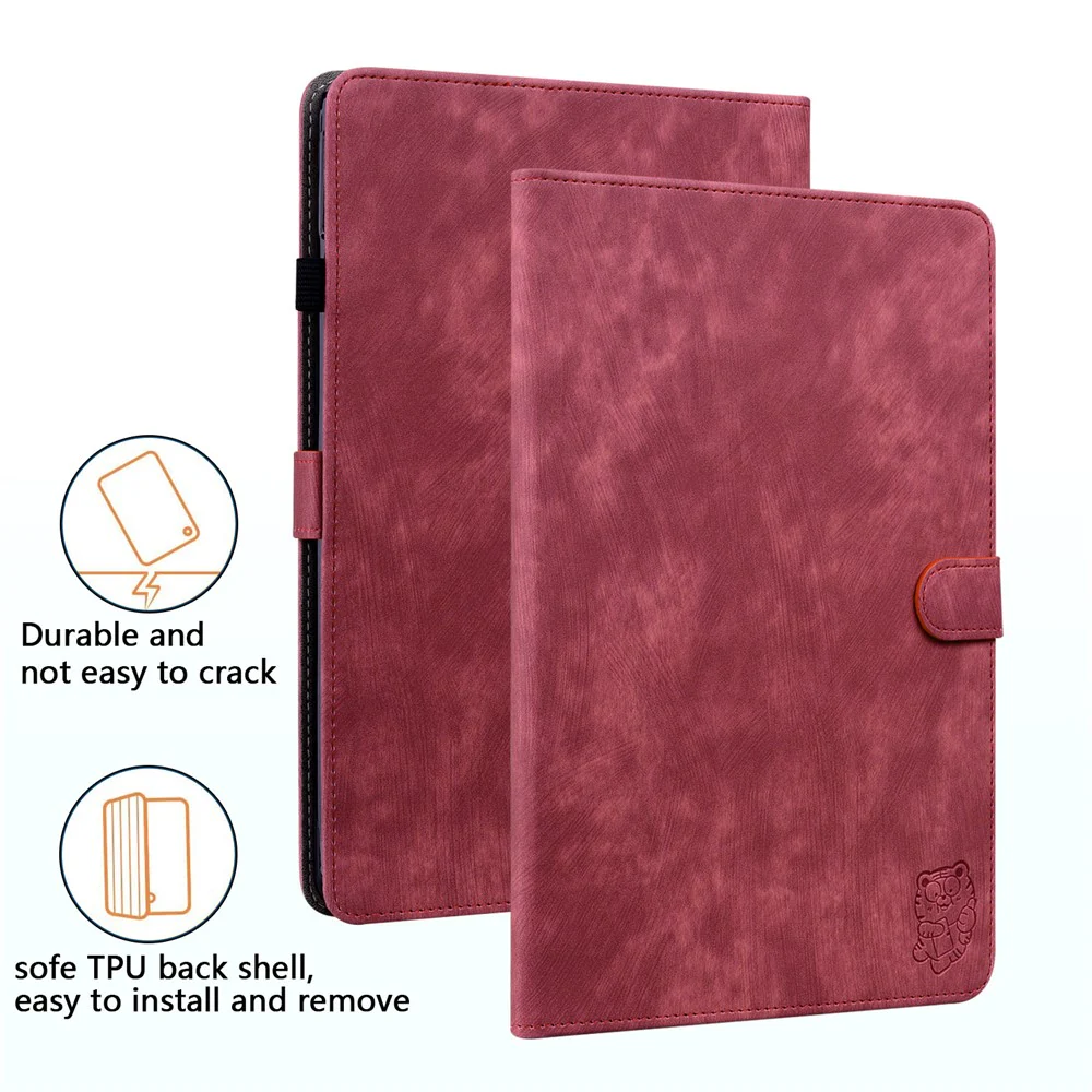 Shockproof Case for Lenovo Tab P11 Pro Gen 2 PU Leather Stand Case Cute Tiger Pattern Flip Cover with Card Holder - Red - Image 6