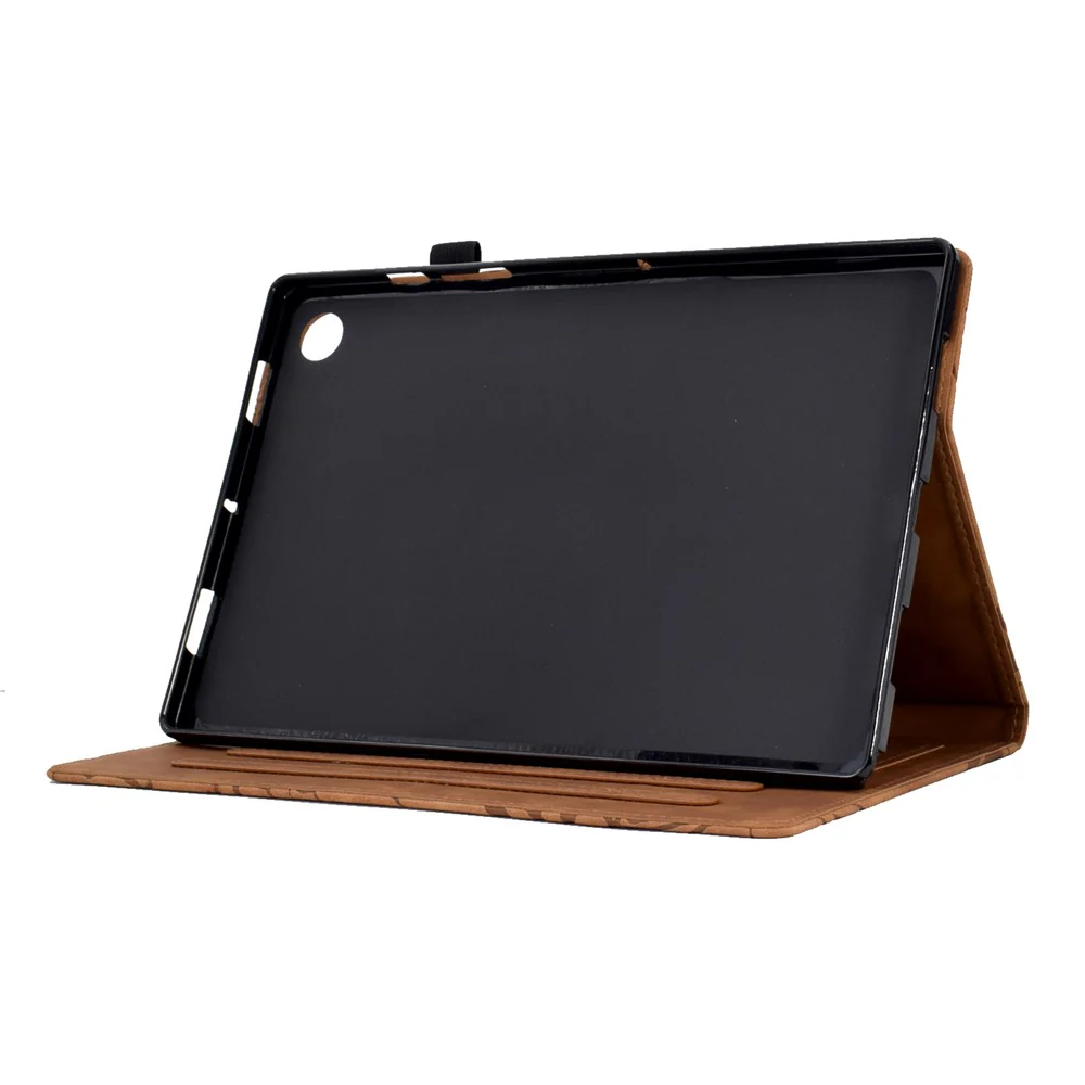 Shockproof Leather Cover for Lenovo Tab M10 Plus TB-X606F Tree Imprinted Tablet Case with Card Slot - Brown - Image 3