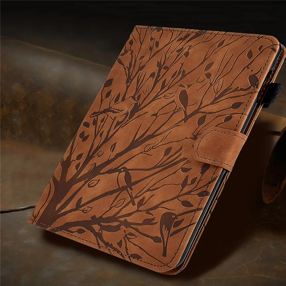 Shockproof Leather Cover for Lenovo Tab M10 Plus TB-X606F Tree Imprinted Tablet Case with Card Slot - Brown - Image 8