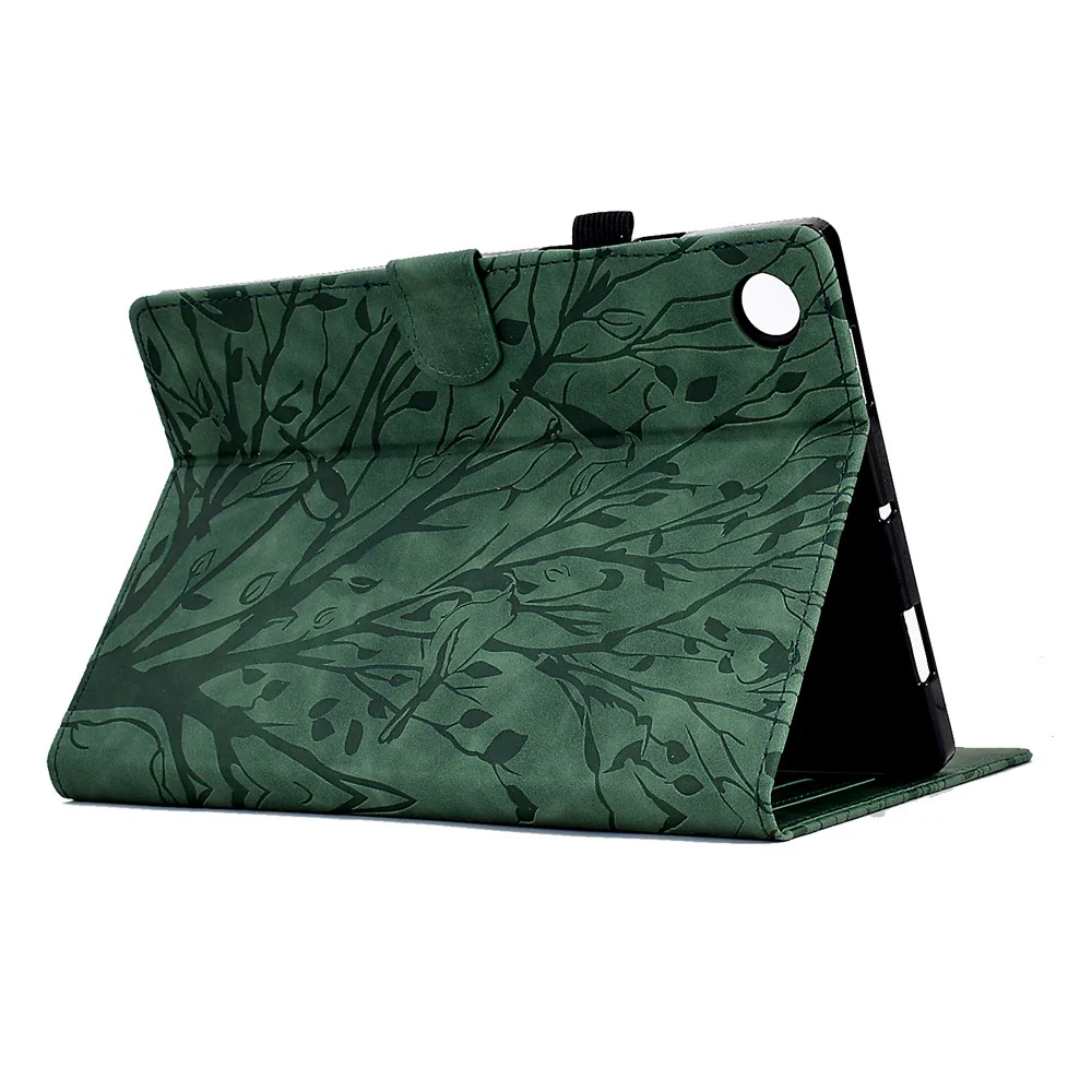 Shockproof Leather Cover for Lenovo Tab M10 Plus TB-X606F Tree Imprinted Tablet Case with Card Slot - Green - Image 4