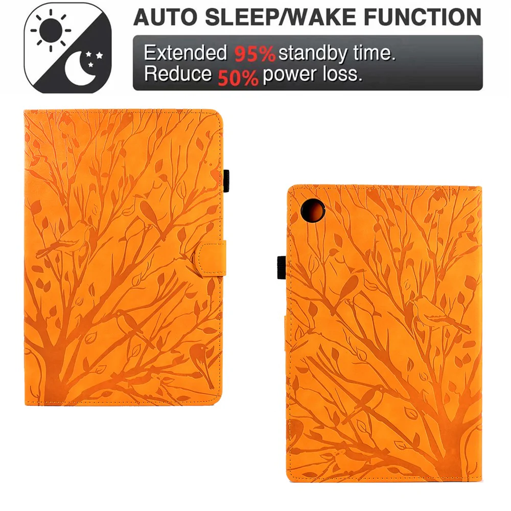 Shockproof Leather Cover for Lenovo Tab M10 Plus TB-X606F Tree Imprinted Tablet Case with Card Slot - Khaki - Image 5