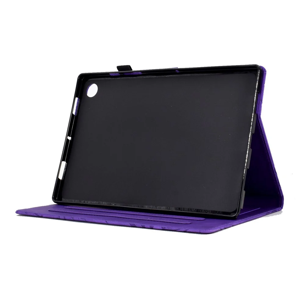 Shockproof Leather Cover for Lenovo Tab M10 Plus TB-X606F Tree Imprinted Tablet Case with Card Slot - Purple - Image 3