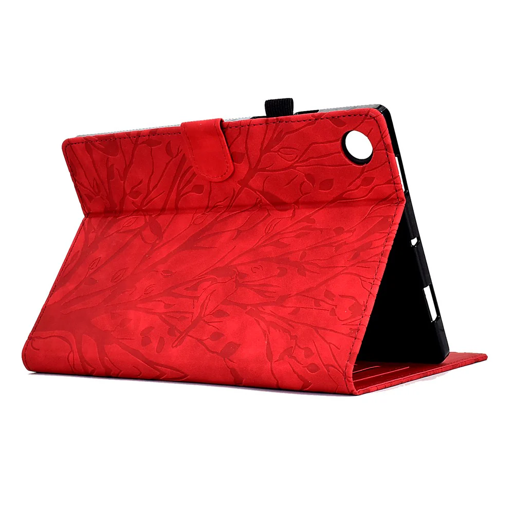 Shockproof Leather Cover for Lenovo Tab M10 Plus TB-X606F Tree Imprinted Tablet Case with Card Slot - Red - Image 4
