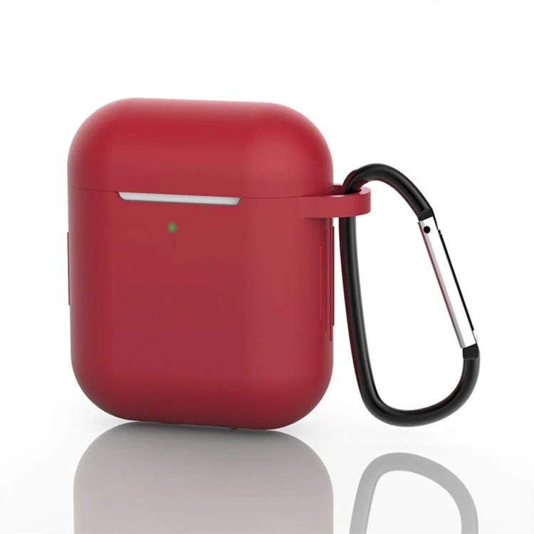 Silicone Protective Case with Buckle for AirPods with Charging Case (2016)/with Charging Case (2019) - Wine Red - Image 2