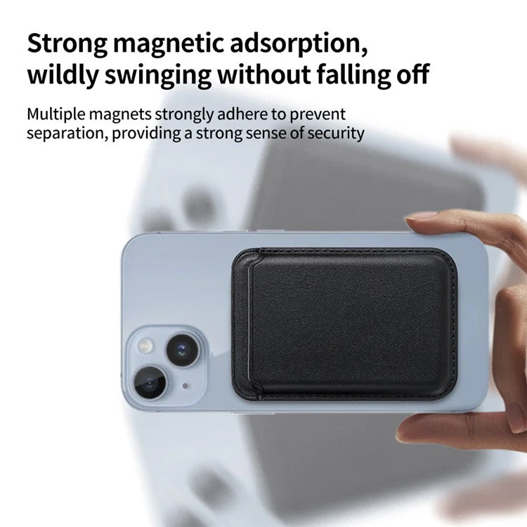 Single Ring Magnetic Card Holder for iPhone 12-16 Series PU Leather Slim Attachment - White - Image 4