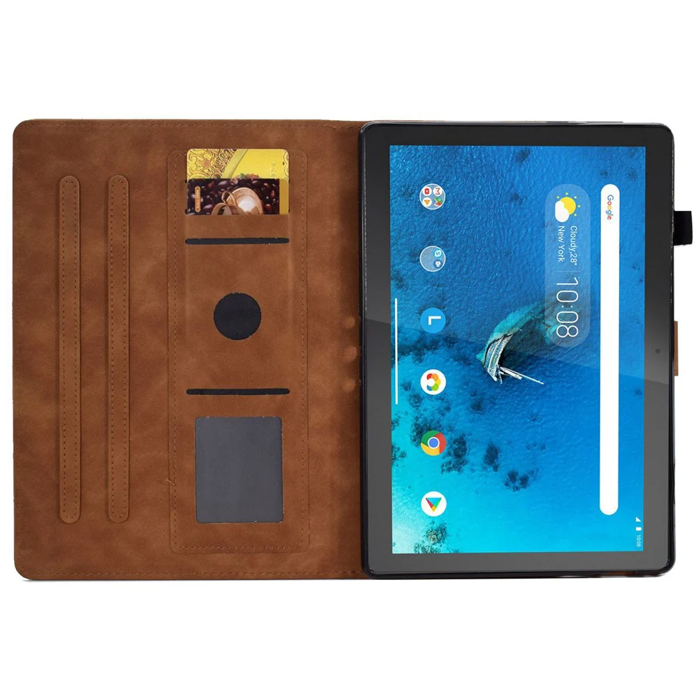 Smart Tablet Leather Case for Lenovo Tab M10 TB-X605F, Anti-scratch Imprinted Pattern Auto Sleep / Wake Up Cover with Card Slots - Brown - Image 2