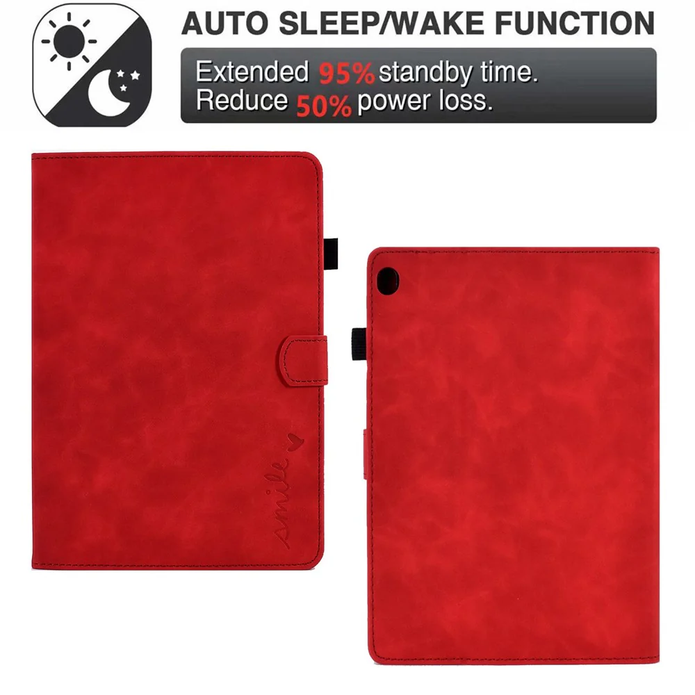 Smart Tablet Leather Case for Lenovo Tab M10 TB-X605F, Anti-scratch Imprinted Pattern Auto Sleep / Wake Up Cover with Card Slots - Red - Image 5