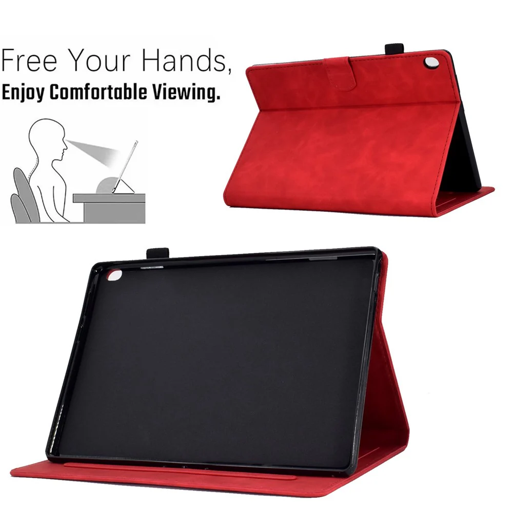 Smart Tablet Leather Case for Lenovo Tab M10 TB-X605F, Anti-scratch Imprinted Pattern Auto Sleep / Wake Up Cover with Card Slots - Red - Image 6