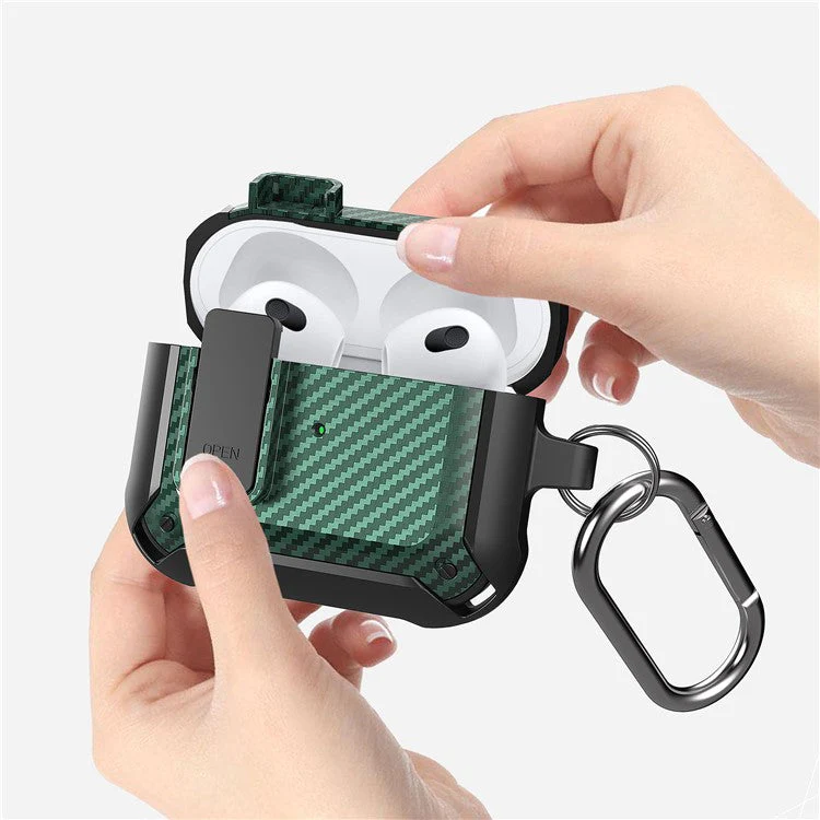 Snap-on Lid Design Carbon Fiber Texture Bluetooth Earphone Protective Cover Case for AirPods 3 - Style 1 - Image 2