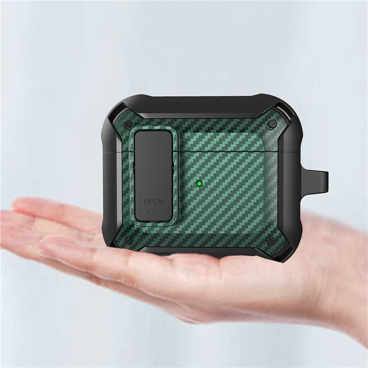 Snap-on Lid Design Carbon Fiber Texture Bluetooth Earphone Protective Cover Case for AirPods 3 - Style 1 - Image 6