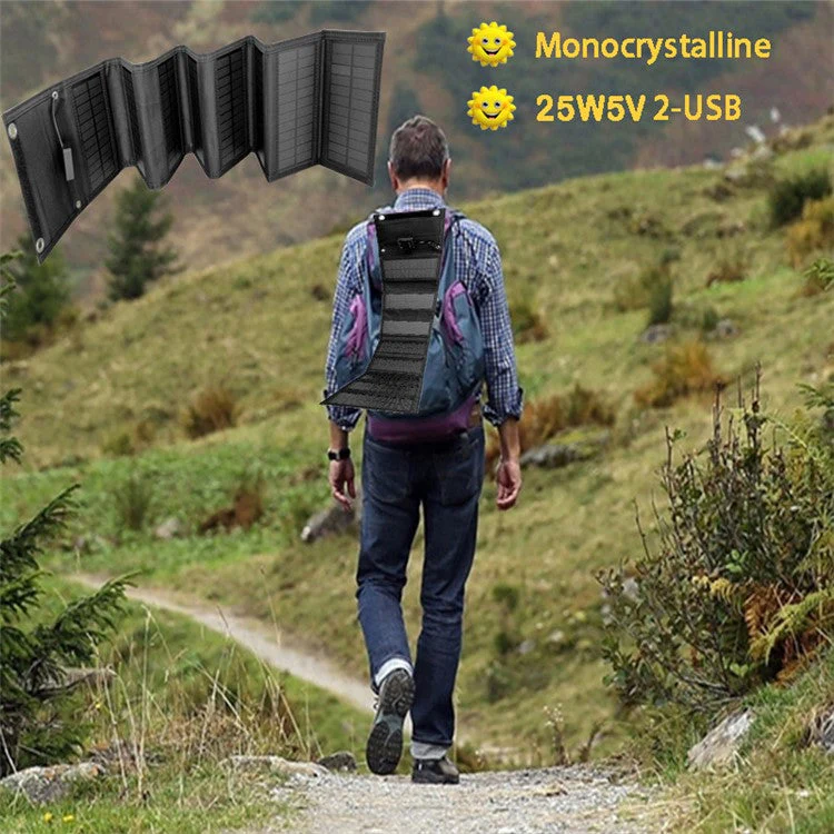 Solar Panel Monocrystalline Silicon 25W Dual USB Outputs Charger Folding Bag - Image 3