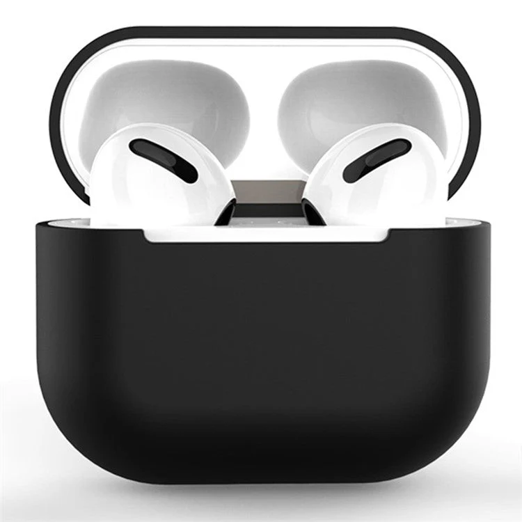 Solid Color Wireless Earphone Charging Case Cover Silicone Protective Sleeve for AirPods 3 - Black