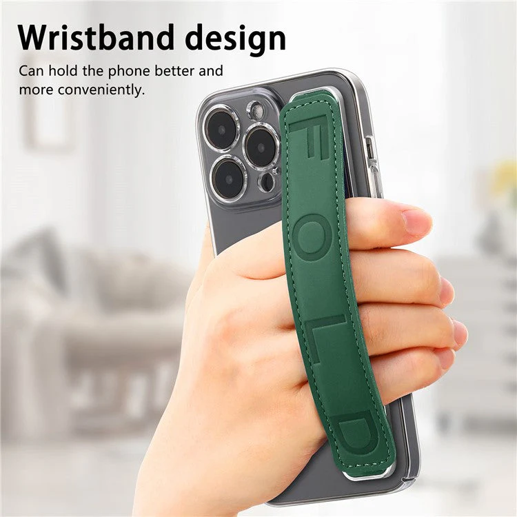 SP-03 PU Leather Phone Back Wrist Band Anti-Loss Adhesive Strap - Dark Green - Image 4
