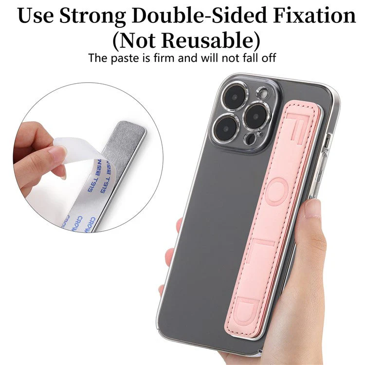 SP-03 PU Leather Phone Back Wrist Band Anti-Loss Adhesive Strap - Pink - Image 3