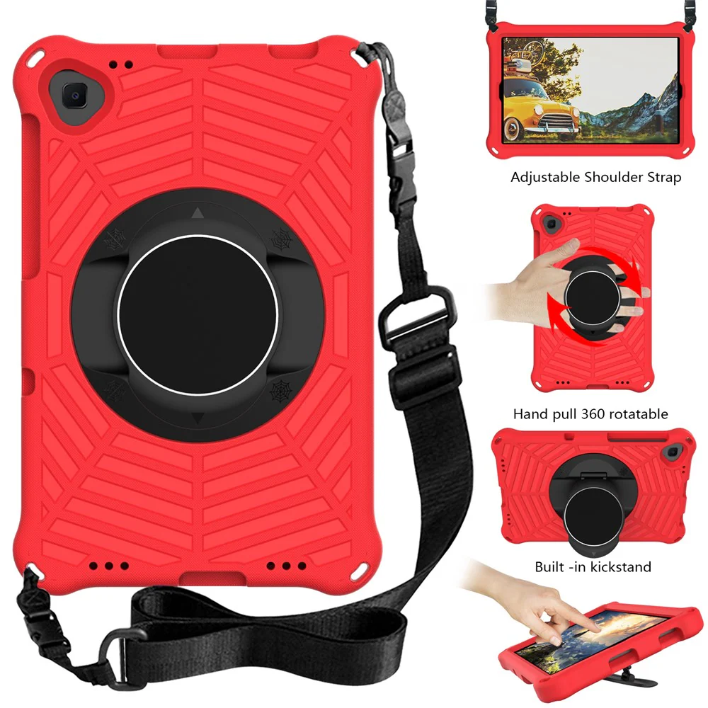 Spider Web Texture Anti-Drop Shockproof Tablet Case Kickstand EVA Cover with Shoulder Strap for Lenovo M10 FHD Plus/2nd Gen TB-X606 10.3-inch - Red - Image 7