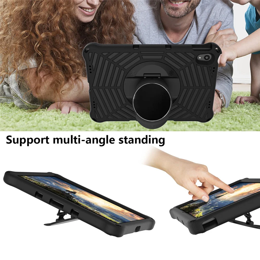 Spider Web Texture Heat Dissipation Anti-Drop Impact-Resistant Tablet Case Kickstand EVA Cover with Shoulder Strap for Lenovo Tab P11 TB-J606F / Tab P11 5G - Black - Image 5