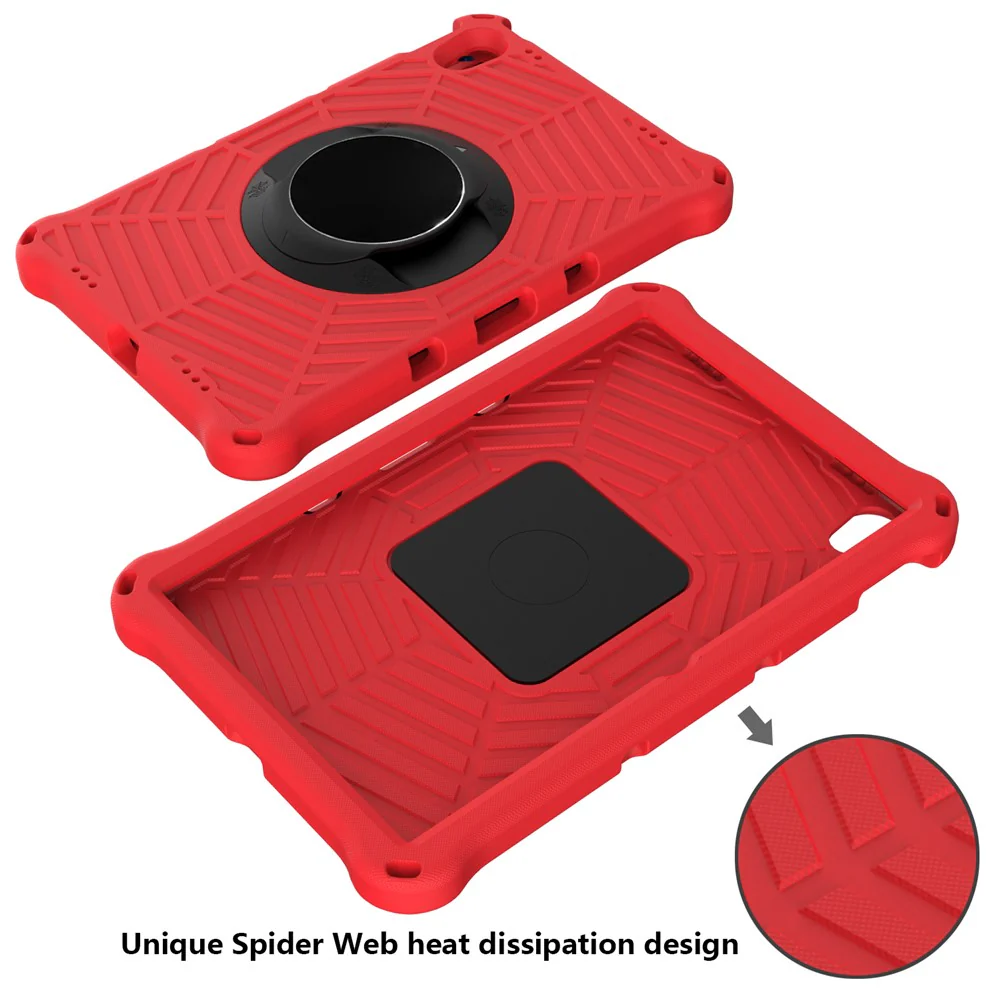 Spider Web Texture Heat Dissipation Anti-Drop Impact-Resistant Tablet Case Kickstand EVA Cover with Shoulder Strap for Lenovo Tab P11 TB-J606F / Tab P11 5G - Red - Image 4