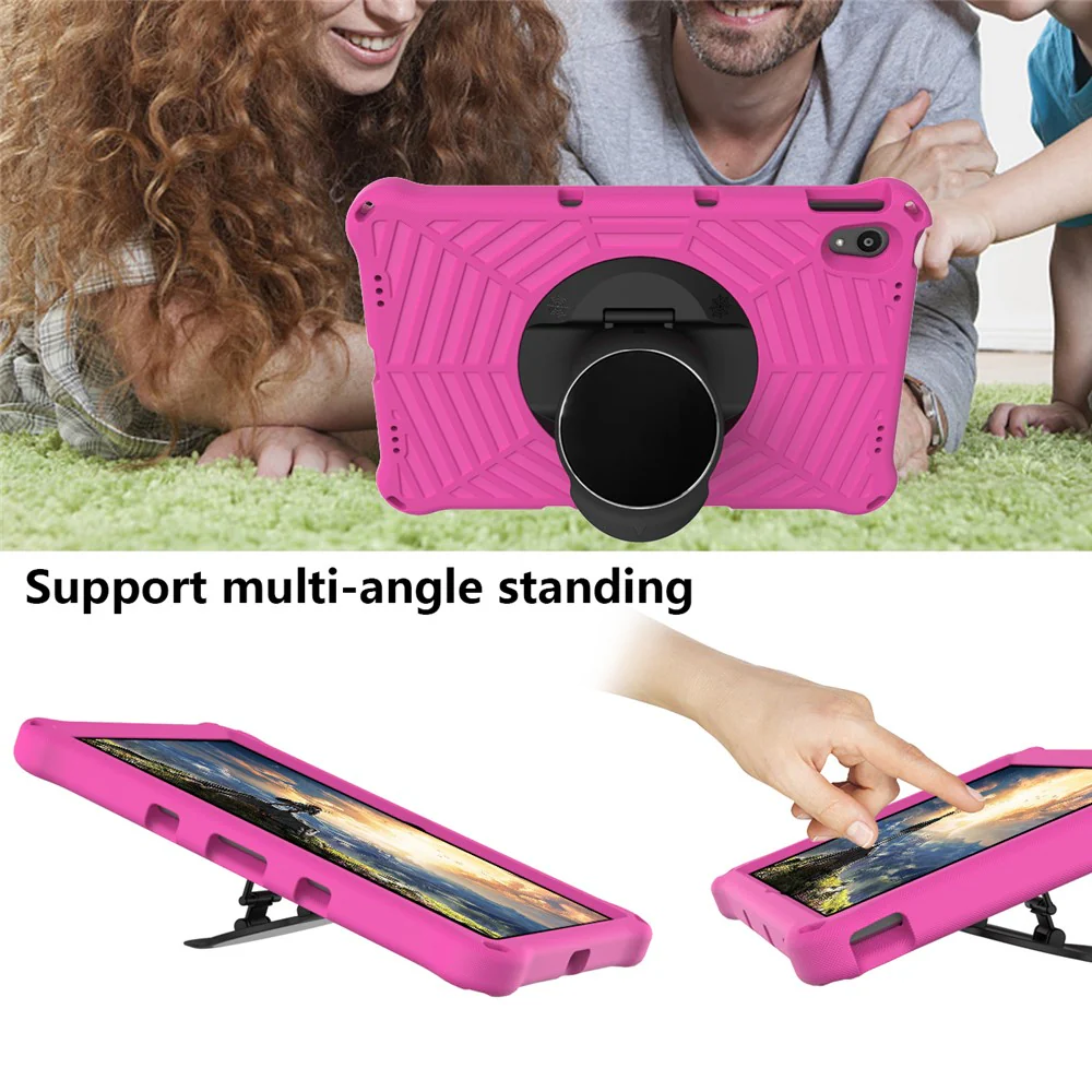 Spider Web Texture Heat Dissipation Anti-Drop Impact-Resistant Tablet Case Kickstand EVA Cover with Shoulder Strap for Lenovo Tab P11 TB-J606F / Tab P11 5G - Rose - Image 5