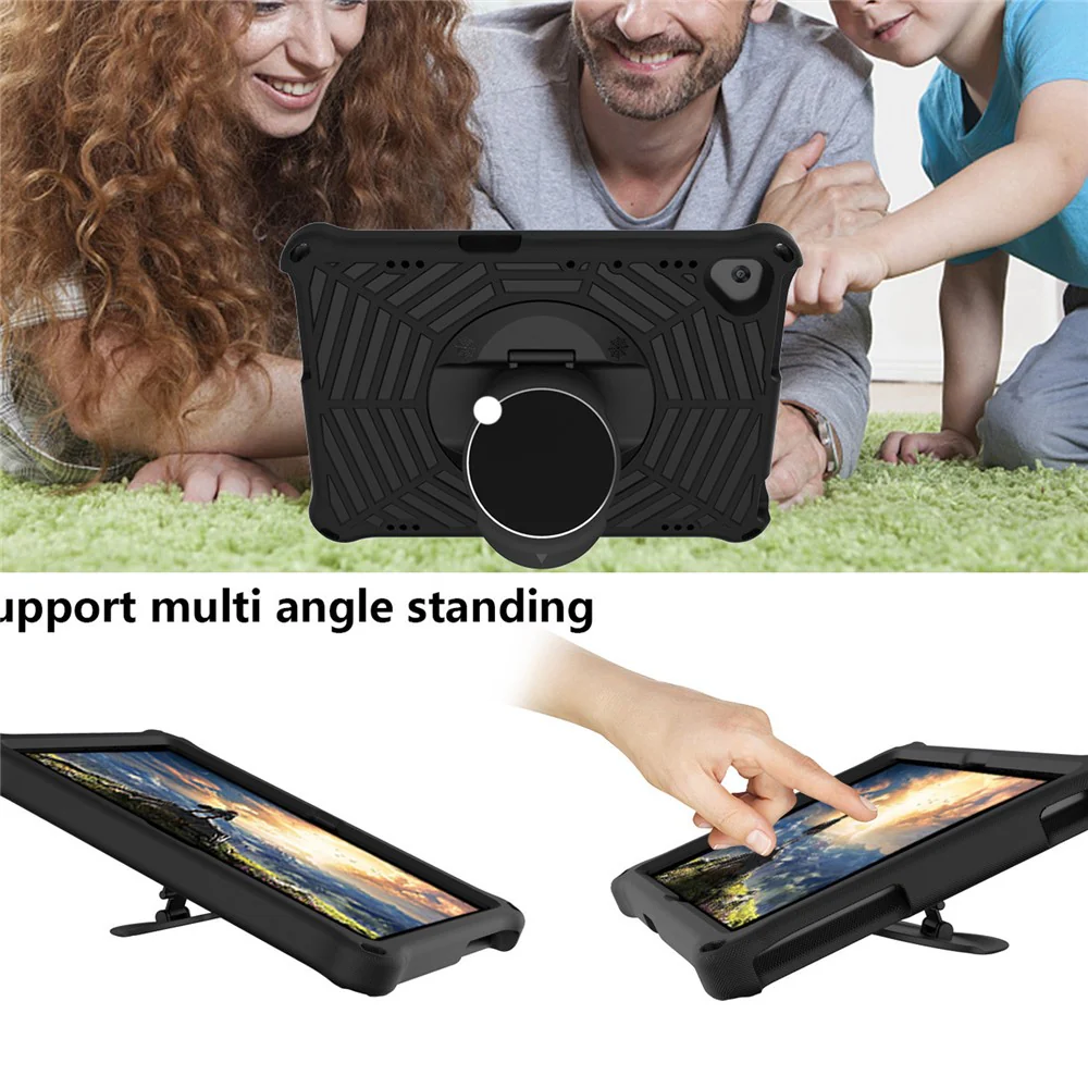 Spider Web Texture Tablet Case Kickstand EVA Cover with Shoulder Strap for Lenovo M10 FHD REL TB-X605FC/TB-X605LC 10.1-inch - Black - Image 5