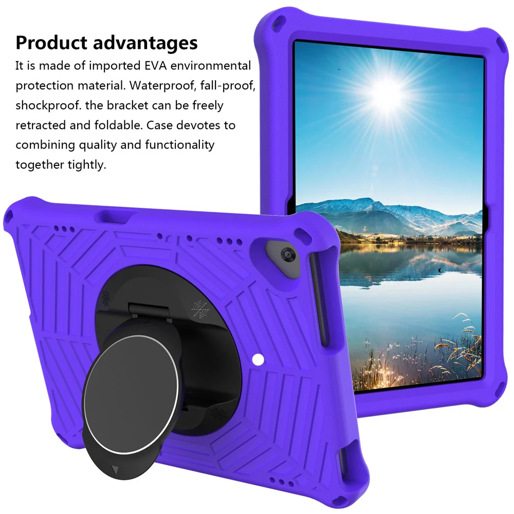 Spider Web Texture Tablet Case Kickstand EVA Cover with Shoulder Strap for Lenovo M10 FHD REL TB-X605FC/TB-X605LC 10.1-inch - Purple - Image 3